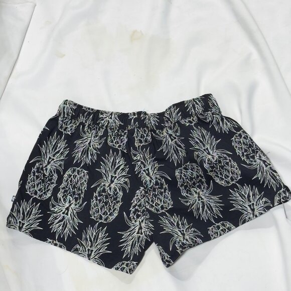 LAUREN JAMES Womens Short Shorts Black Pineapple Print Elastic Drawstring Size S - Picture 4 of 8